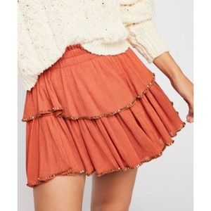 Free People Orange Ojai Ruffle Mini Skirt